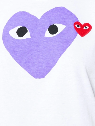 Comme Des Garçons Play White & Purple Large Double Heart T-shirt In White