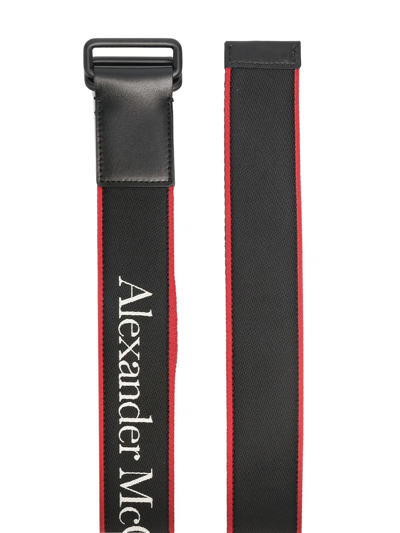 Shop Alexander Mcqueen Logo-print Adjustable Belt In Black