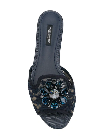 Shop Dolce & Gabbana Crystal-embellished Lace Sandals In Blue