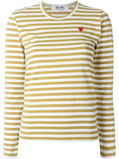 Shop Comme Des Garçons Play Heart-patch Striped Top In Neutrals