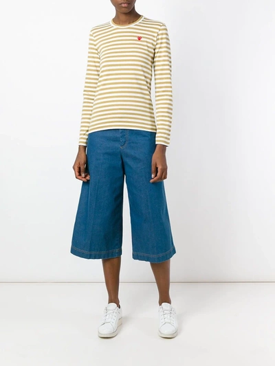 Comme Des Garçons Play Heart-patch Striped Top In Neutrals