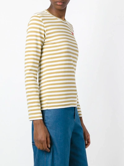 Shop Comme Des Garçons Play Heart-patch Striped Top In Neutrals