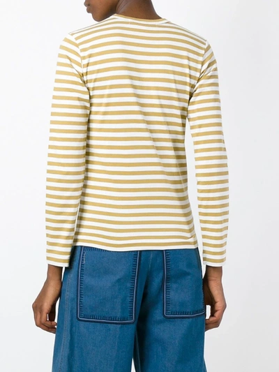 Shop Comme Des Garçons Play Heart-patch Striped Top In Neutrals