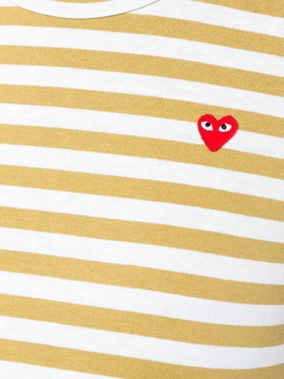 Shop Comme Des Garçons Play Heart-patch Striped Top In Neutrals