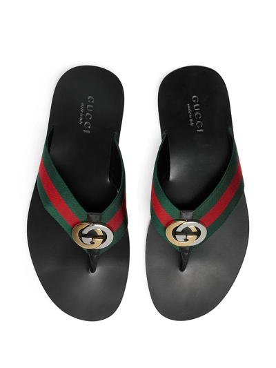 Shop Gucci Web Stripe-embellished Flip Flops In Black