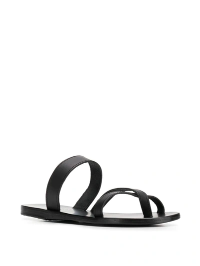 Ancient Greek Sandals Black Leather Daphnae Thong Slippers In Black