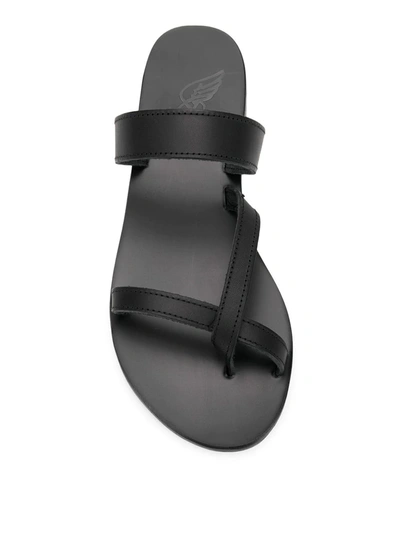 Ancient Greek Sandals Black Leather Daphnae Thong Slippers In Black