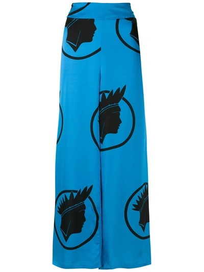 Shop Amir Slama Silk Índio Wide Leg Trousers In Blue