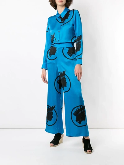 Shop Amir Slama Silk Índio Wide Leg Trousers In Blue