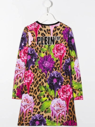 Shop Philipp Plein Junior Leopard Floral Print Dress In Pink