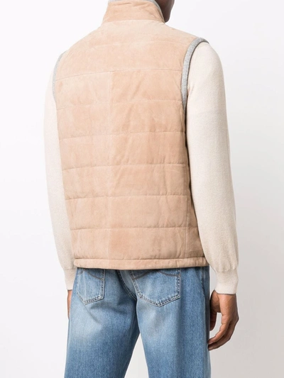 Shop Brunello Cucinelli Padded Leather Vest In Neutrals