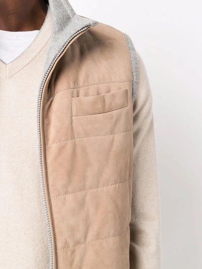 Shop Brunello Cucinelli Padded Leather Vest In Neutrals