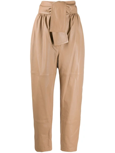 Shop Zimmermann Tapered Leather Trousers In Neutrals