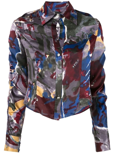 Pre-owned Versace Printed Cropped Shirt In Multicolour