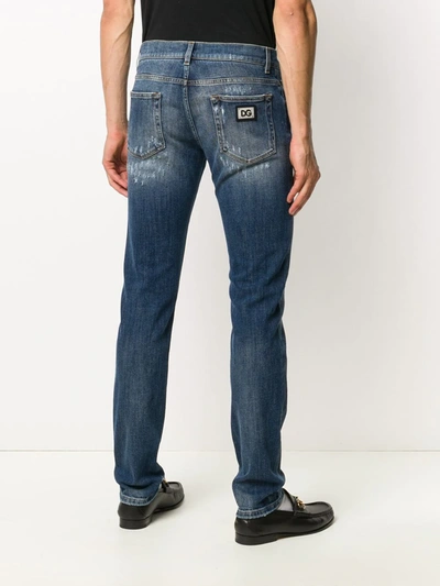 Shop Dolce & Gabbana Distressed Slim-fit Jeans In Blue