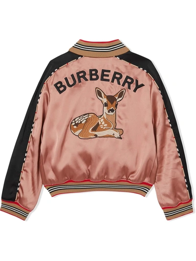 Shop Burberry Deer Motif Bomber Jacket In Pink