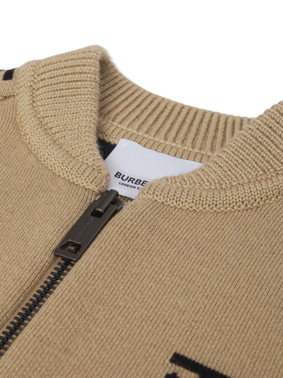 Shop Burberry Star And Monogram Motif Wool-blend Cardigan In Neutrals