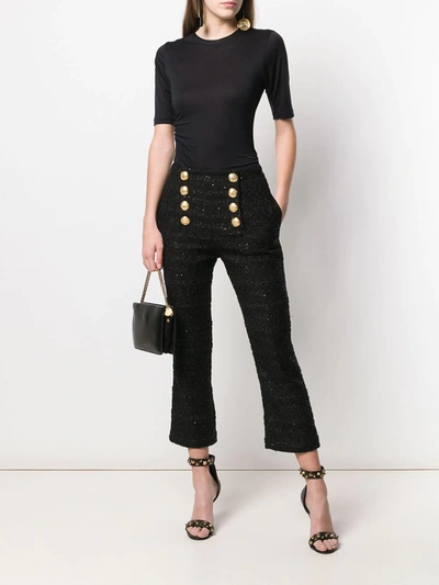 Shop Balmain Decorative Buttons Cropped Trousers In Black