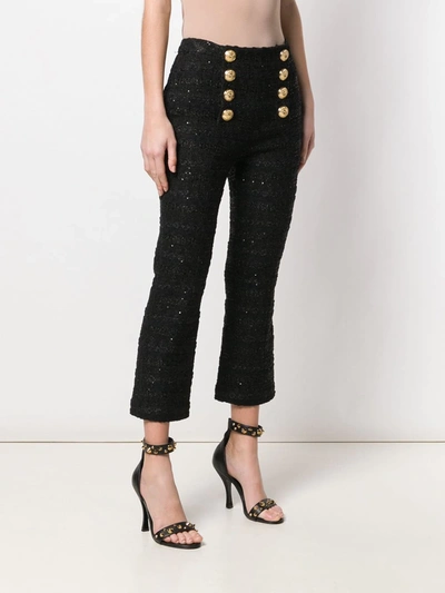 Shop Balmain Decorative Buttons Cropped Trousers In Black