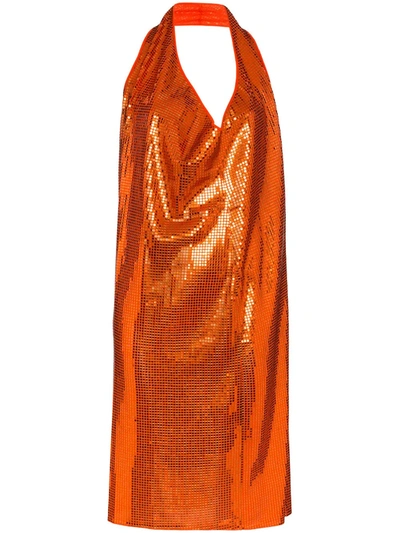 Shop Bottega Veneta Cowl-neck Sequinned Mini Dress In Orange