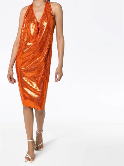Shop Bottega Veneta Cowl-neck Sequinned Mini Dress In Orange