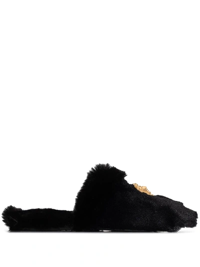 Shop Versace Palazzo Slippers In Black
