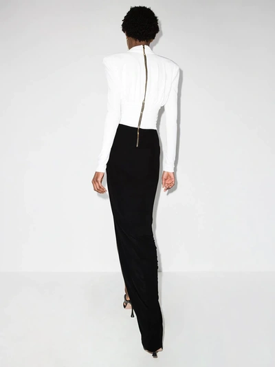 Shop Balmain Draped Fitted Dress In White