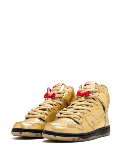 Shop Nike X Humidity Sb Dunk High Qs "trumpet" Sneakers In Gold