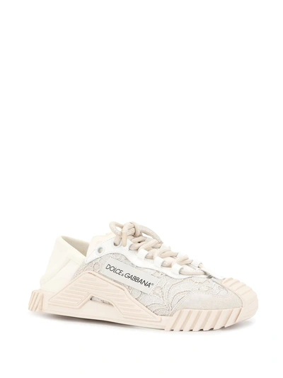 Dolce & Gabbana Nsl Lace-trimmed Low-top Sneakers In Neutral