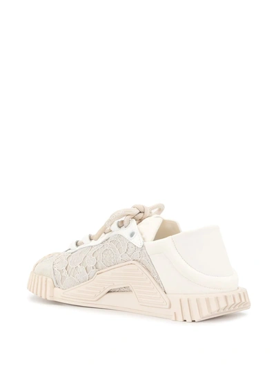 Dolce & Gabbana Nsl Lace-trimmed Low-top Sneakers In Neutral