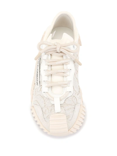 Dolce & Gabbana Nsl Lace-trimmed Low-top Sneakers In Neutral