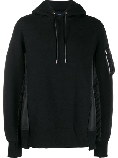 Sacai Sponge Sweat X Nylon Twill Hoodie In Black