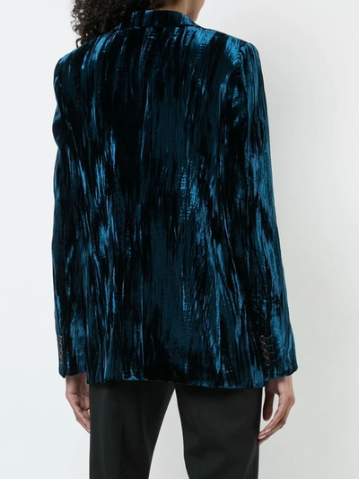 Shop Saint Laurent Crinkled Velvet One-button Blazer In Blue