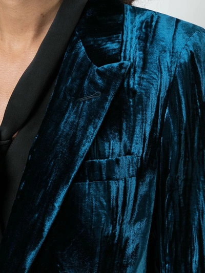 Saint Laurent Crinkled Velvet One-button Blazer In Blue
