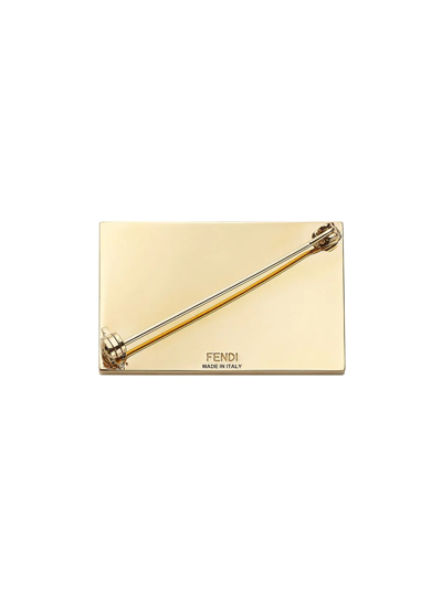 Shop Fendi Ff Baguette Motif Brooch In Gold