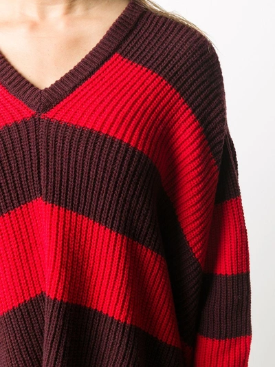 Shop Marni Ribbed Knit Striped Jumper In Red