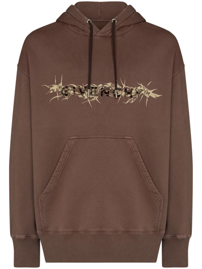 Shop Givenchy Barbed Wire-print Hoodie In Brown