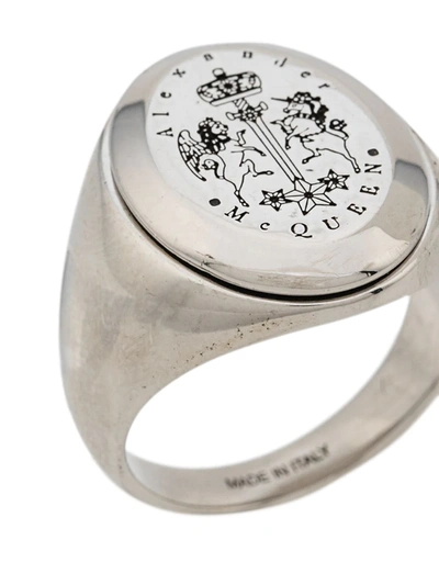 Shop Alexander Mcqueen Engraved Signet Ring In Silver