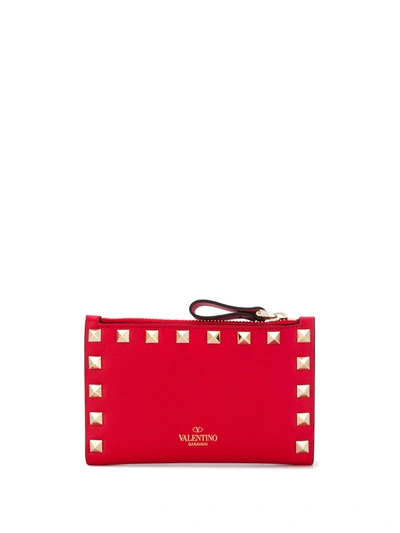 Shop Valentino Rockstud Flat Wallet In Red