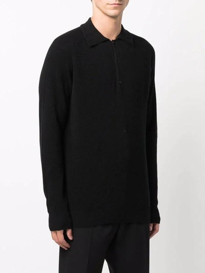 Shop Laneus Knitted Polo Shirt In Black