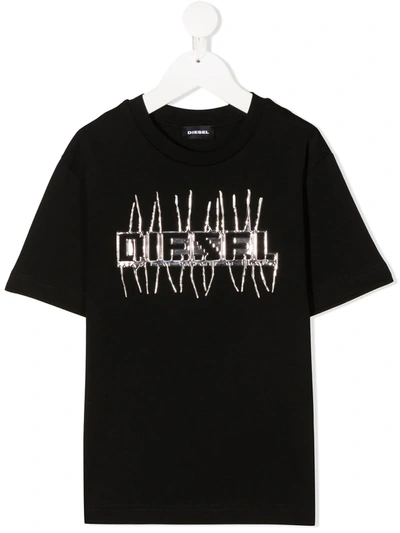 Shop Diesel Logo Crew Neck T-shirt In Black
