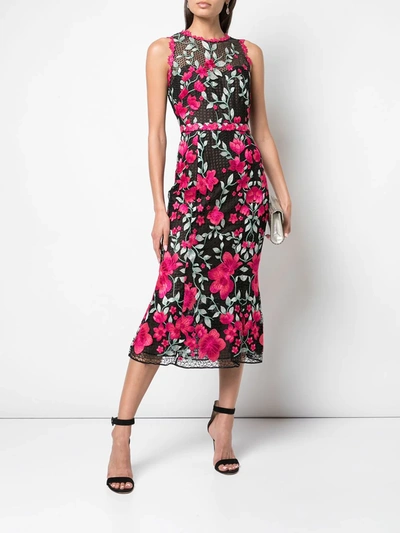 Shop Marchesa Notte Floral Appliqué Dress In Black