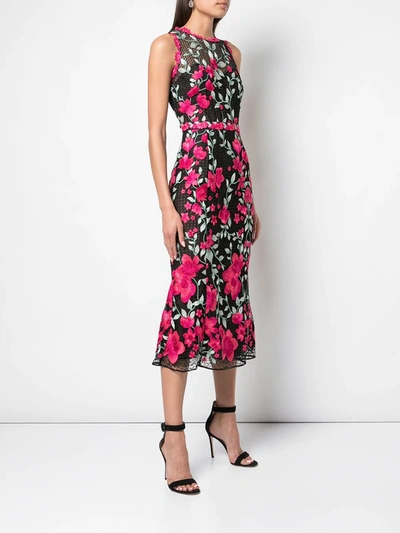 MARCHESA NOTTE FLORAL APPLIQUÉ DRESS - 黑色