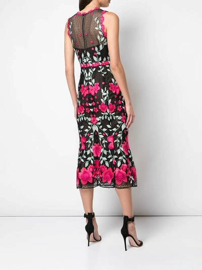 MARCHESA NOTTE FLORAL APPLIQUÉ DRESS - 黑色