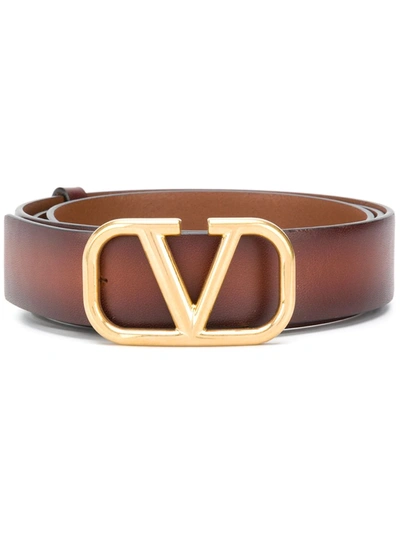 Shop Valentino Vlogo Signature Buckle Belt In Brown