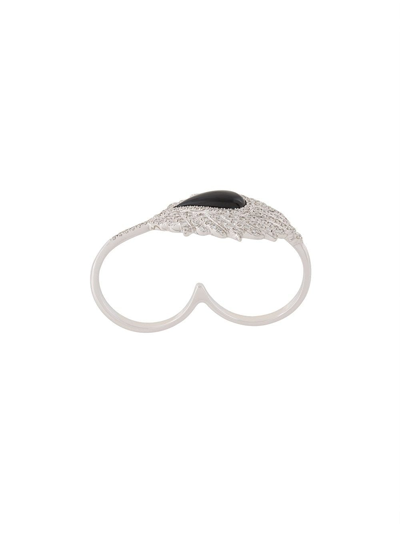 Shop Elise Dray Diamond Double Finger Ring In Metallic