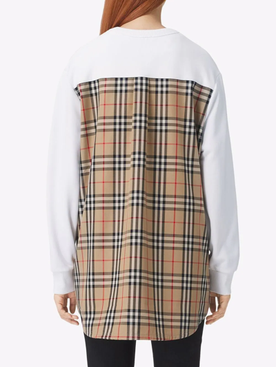 Burberry Vintage Check Panel Cotton Oversized Sweatshirt In White