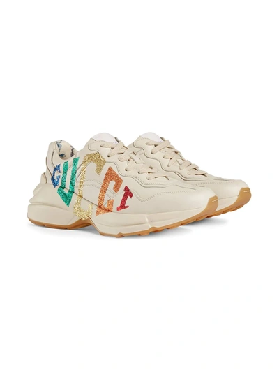 Gucci Rhyton Metallic Logo-print Leather Sneakers In White