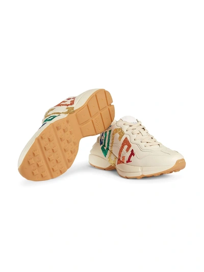 Gucci Rhyton Metallic Logo-print Leather Sneakers In White
