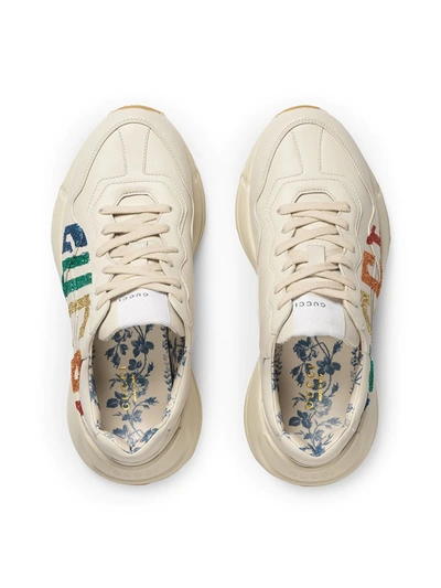 Gucci Rhyton Metallic Logo-print Leather Sneakers In White